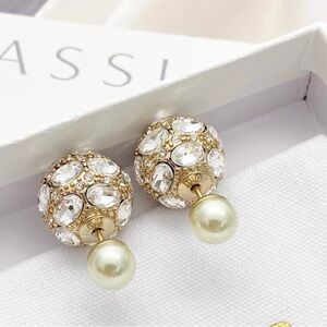 Dior Gold and White Gemstone Pearl Earrings